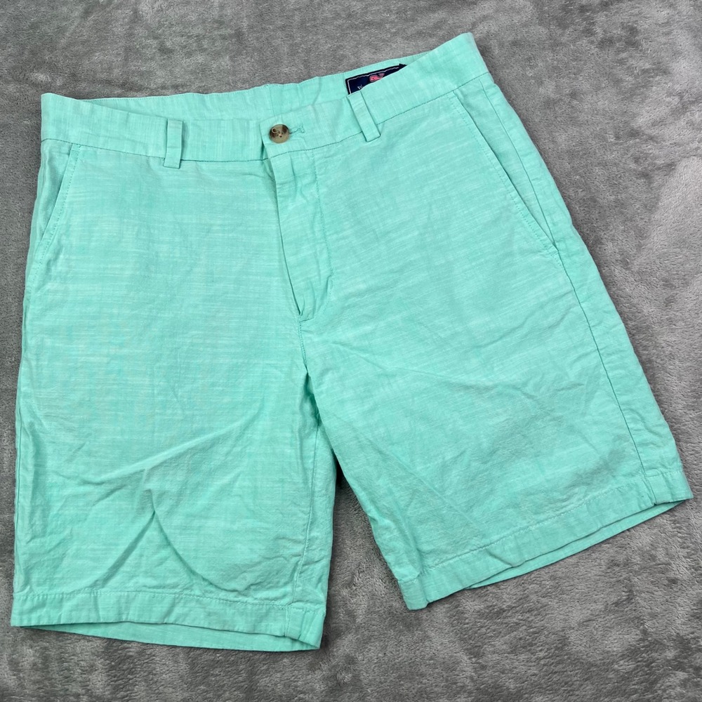 Vineyard Vines Breaker Shorts Mens 32 Mint Green Solid Slub Cotton Stretch 8"